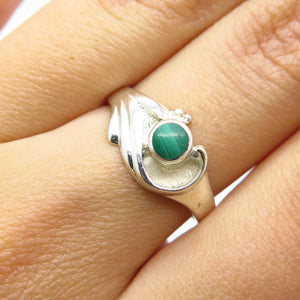 925 Sterling Silver Vintage Real Malachite Gemstone Modernist Ring Size 6.25