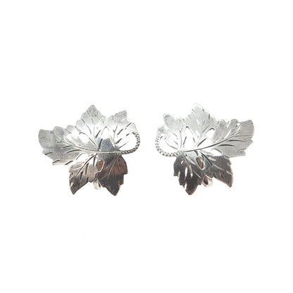 925 Sterling Silver Vintage Oak Leaf Floral Oxidized Screw Back Earrings