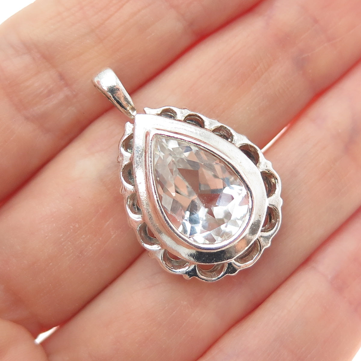 CLYDE DUNEIER CID 925 Sterling Silver Vintage Real White Topaz Charm Pendant