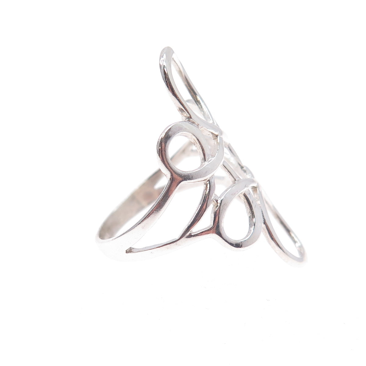 925 Sterling Silver Vintage Modernist Flower Ring Size 6.5