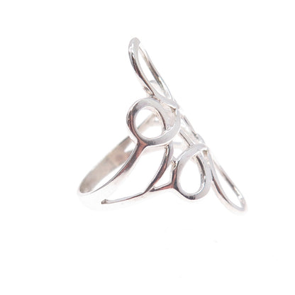 925 Sterling Silver Vintage Modernist Flower Ring Size 6.5