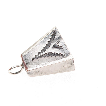 Old Pawn 925 Sterling Silver Vintage Southwestern Bell Tribal Charm Pendant