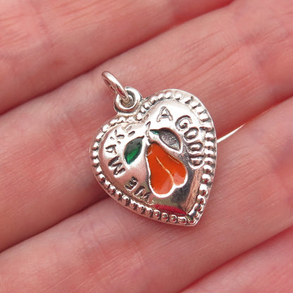 925 Sterling Antique Enamel We Make A Good Pear Chatelaine Heart Mini Pendant