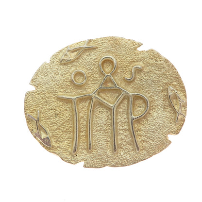 800 Silver Gold Plated Vintage Ancient Greek Symbol Pin Brooch