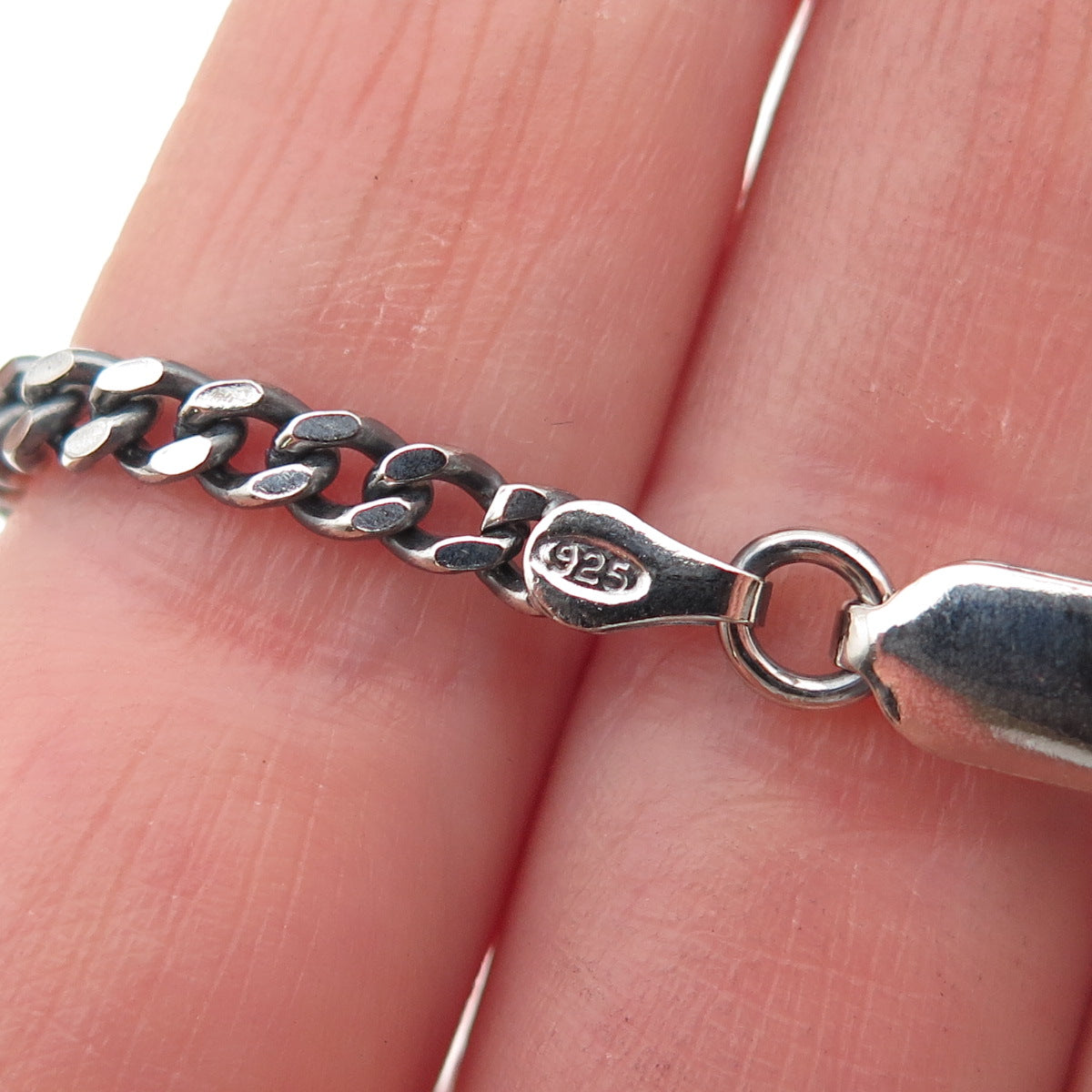 925 Sterling Silver Vintage Italy Oxidized Curb Chain Necklace 16"