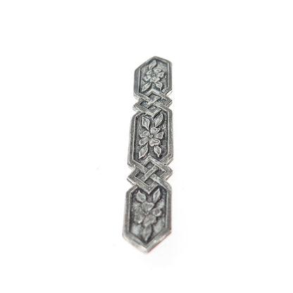 925 Sterling Silver Vintage Flower Blossom Bar Oxidized Pin Brooch