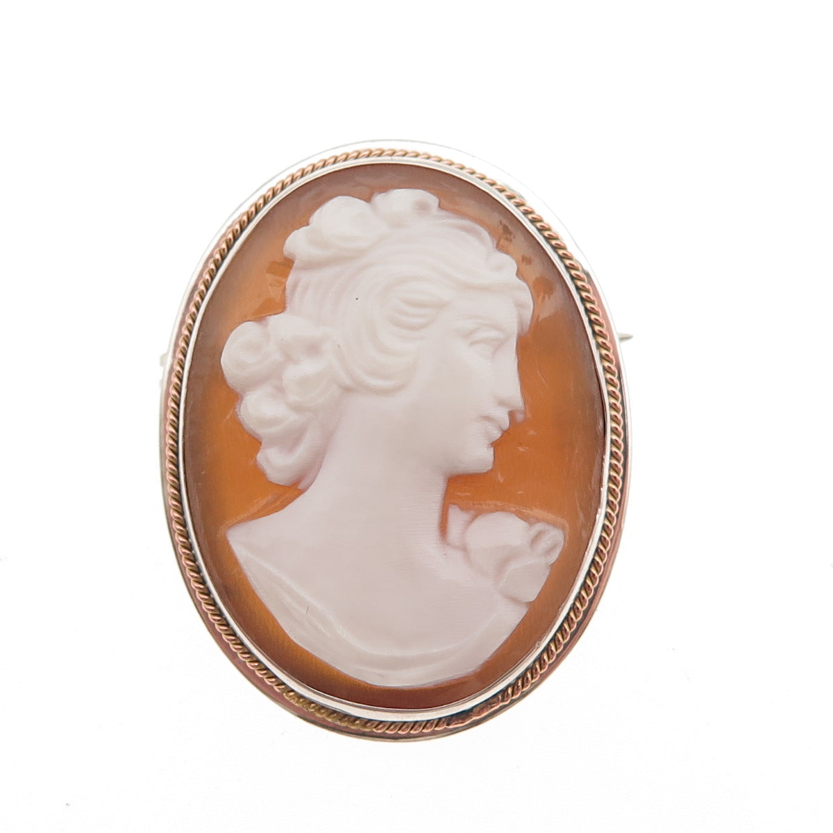 900 Silver 2-Tone Vintage Real MOP Carved Lady Cameo Pin Brooch / Pendant