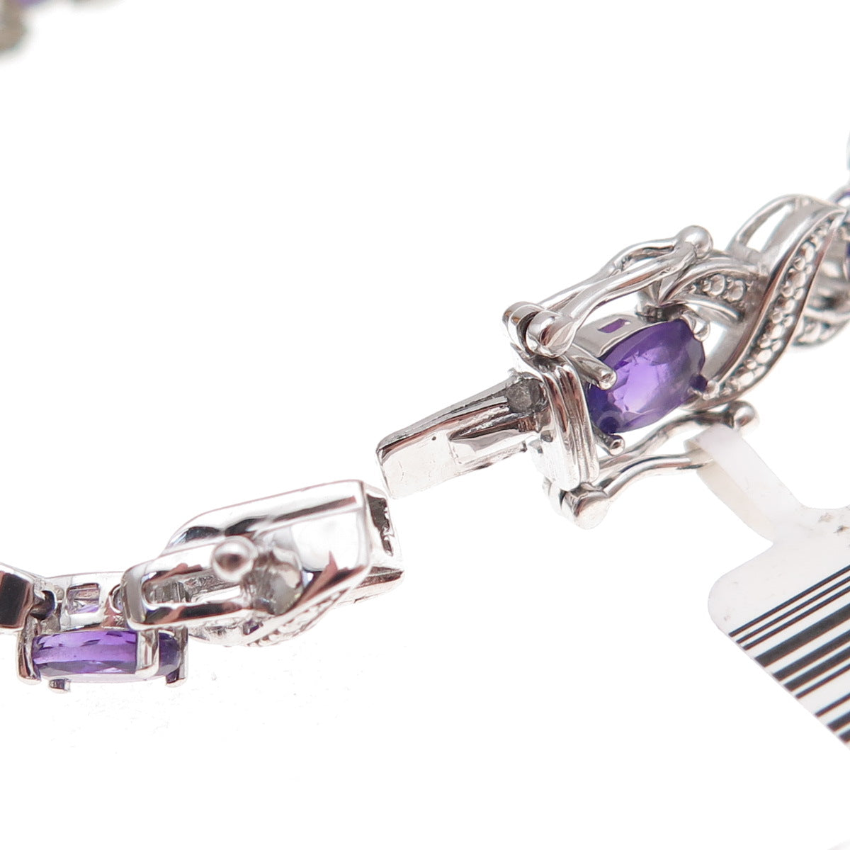 925 Sterling Silver Real Diamond & Amethyst Infinity Link Bracelet 7.25"