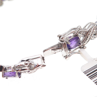 925 Sterling Silver Real Diamond & Amethyst Infinity Link Bracelet 7.25"
