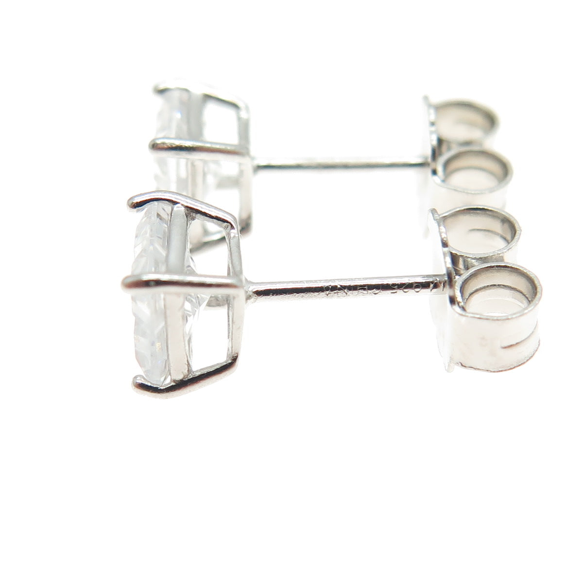 925 Sterling Silver Princess-Cut Shaped White C Z Stud Earrings
