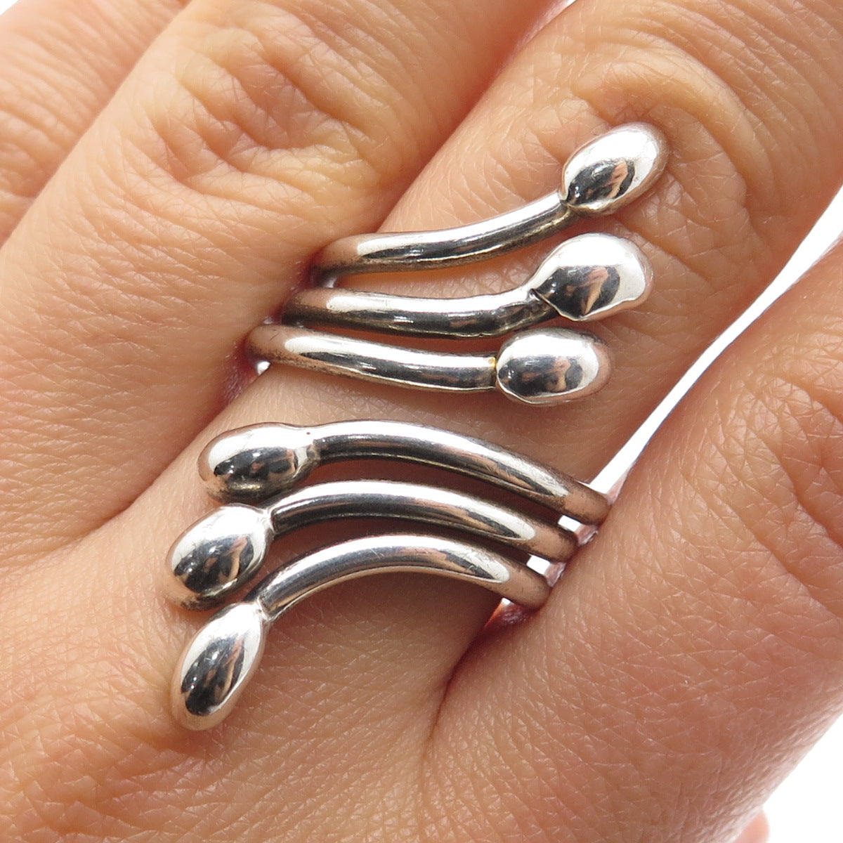 925 Sterling Silver Vintage Mexico Modernist Adjustable Bypass Ring Size 8.25