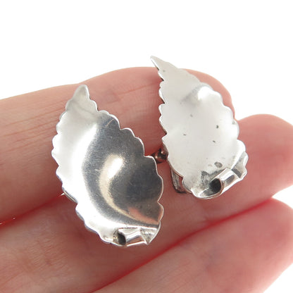 925 Sterling Silver Antique Art Deco Floral Leaf Screw Back Earrings