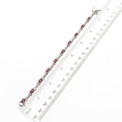 925 Sterling Silver Vintage Real Amethyst Twisted Snaffle Bit Bracelet 7.25"