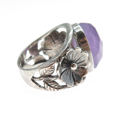 RIDER 950 Silver Vintage Real Amethyst Modernist Flower Oxidized Ring Size 8.75