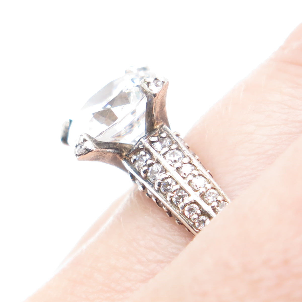 925 Sterling Silver Round-Cut C Z Engagement Ring Size 9.25