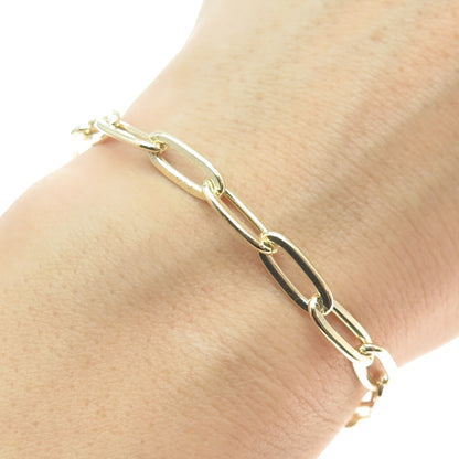 925 Sterling Silver Gold Plated Italy Paperclip Link Bracelet 6.75"