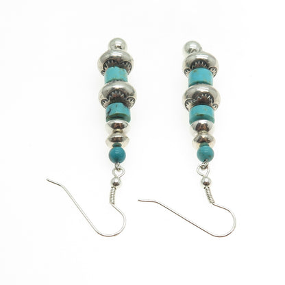 Old Pawn Sterling Silver Vintage Lone Mountain Turquoise Navajo Pearl Earrings