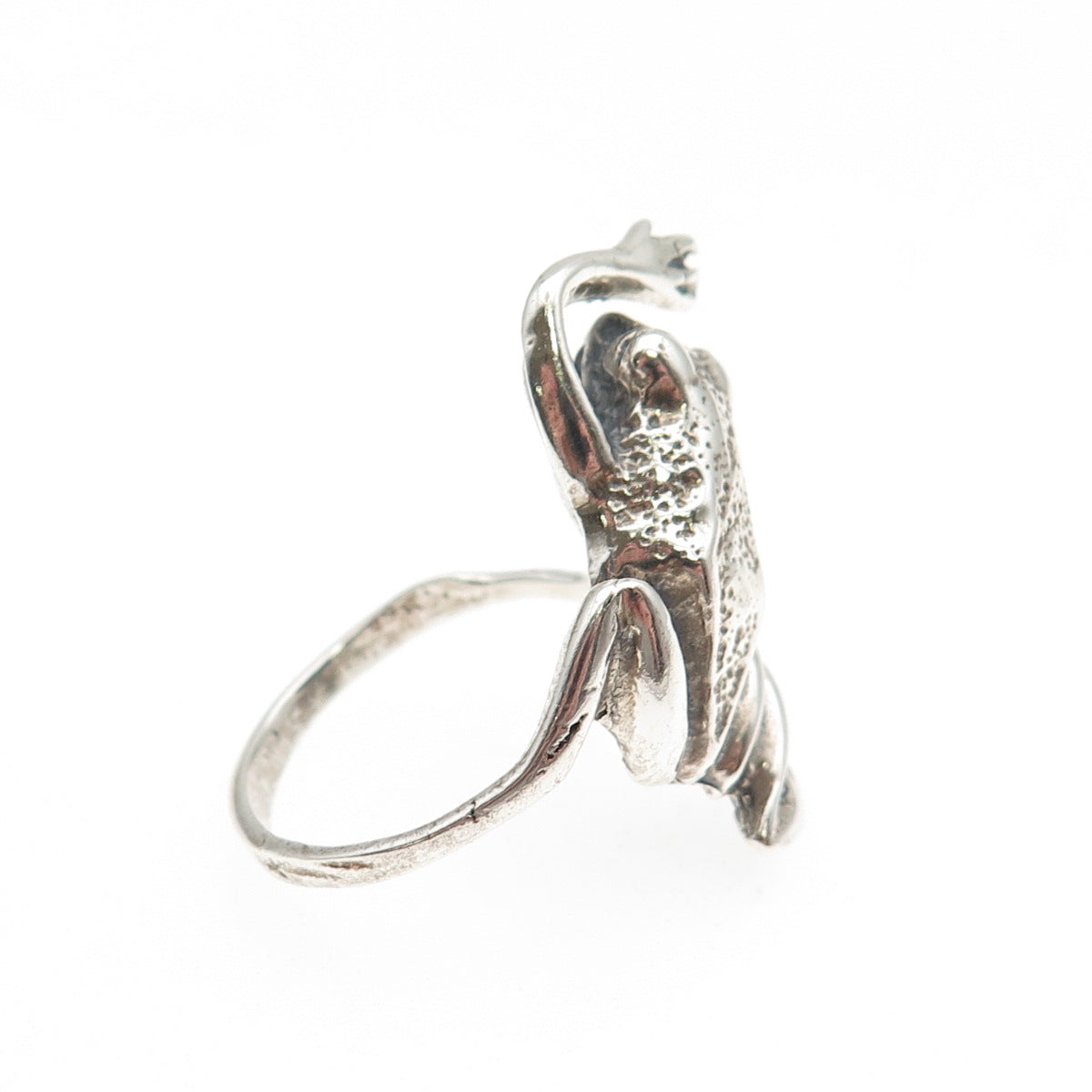 925 Sterling Silver Vintage Frog Good Luck Oxidized Ring Size 6.75