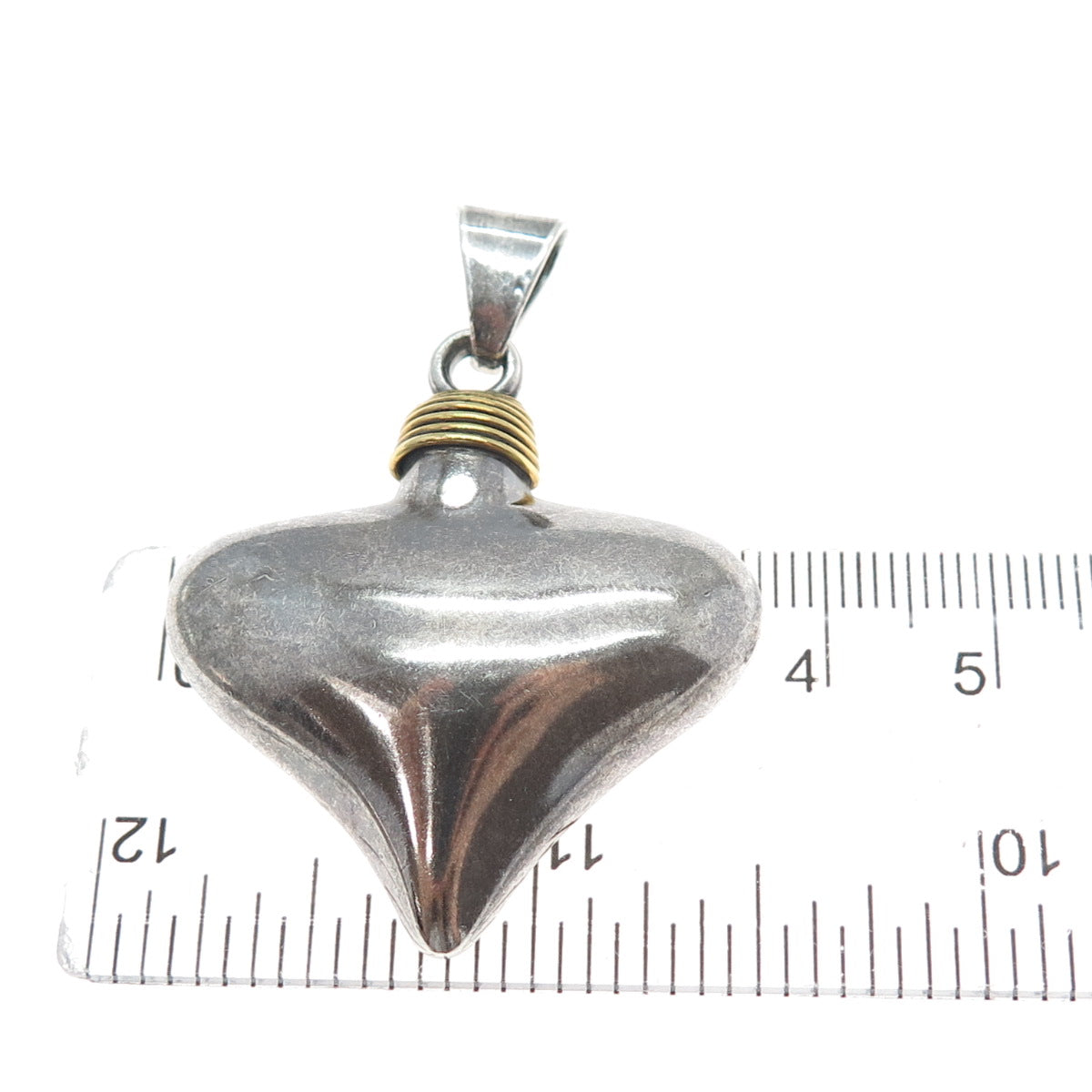 925 Sterling Silver 2-Tone Vintage Mexico Modernist Heart Oxidized Charm Pendant