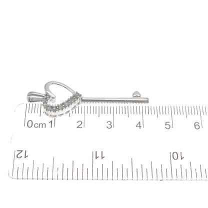 925 Sterling Silver Real Round-Cut Diamond Heart Key Charm Pendant