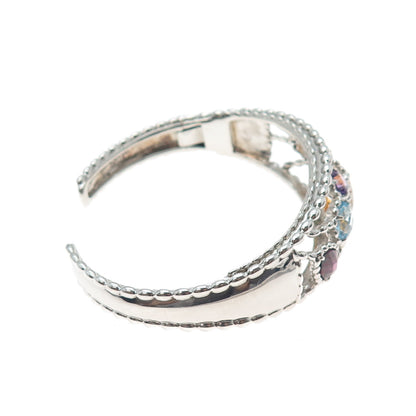 Sterling Vintage Quartz Citrine Topaz Tourmaline Peridot Amethyst Bracelet 6.75"