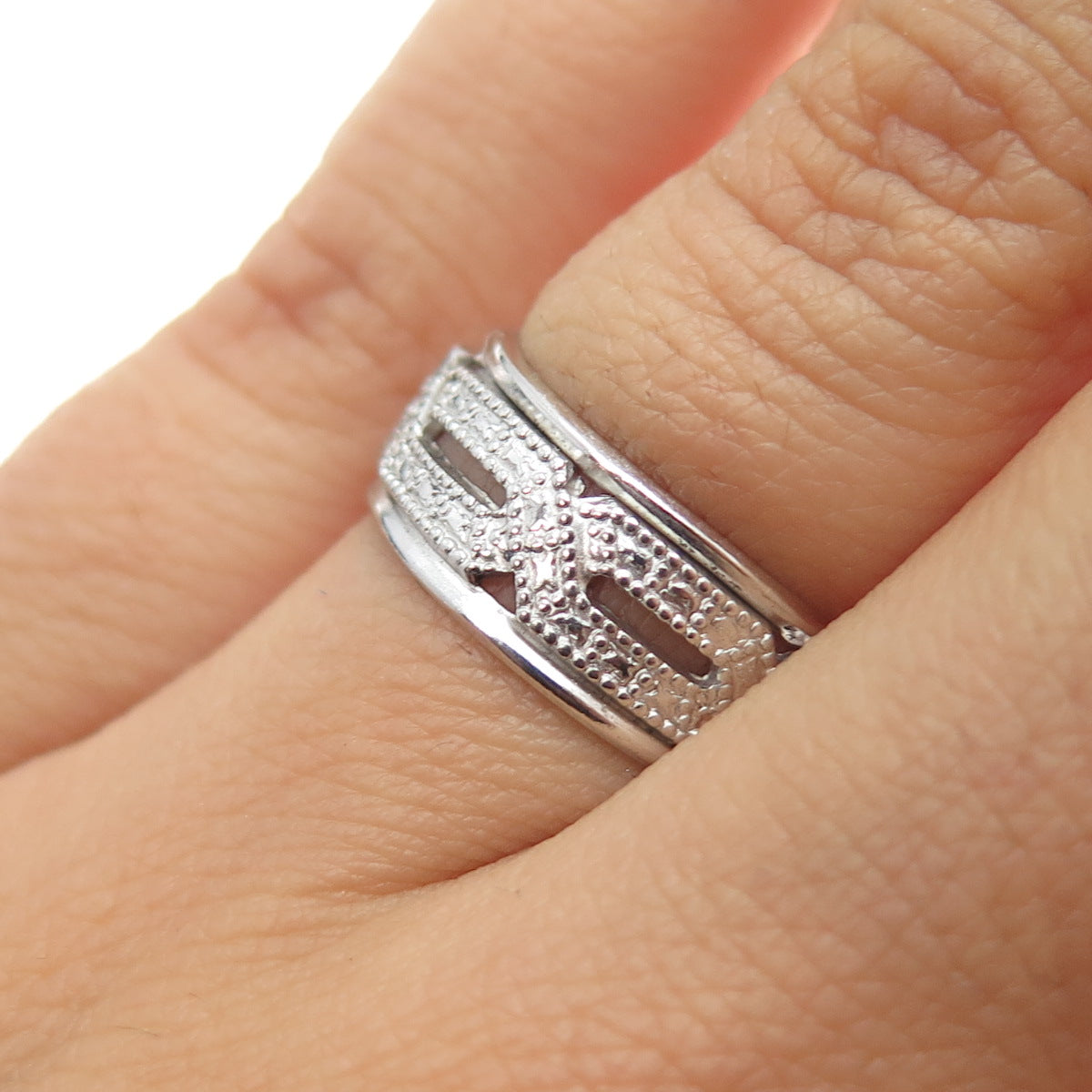 J. Esposito 925 Sterling Silver Vintage Chain Pattern Band Ring Size 6.25