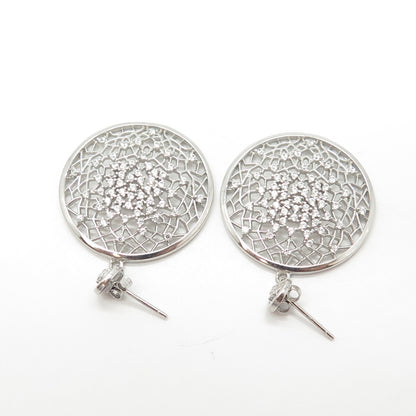 925 Sterling Silver Pave C Z Round Dangling Earrings