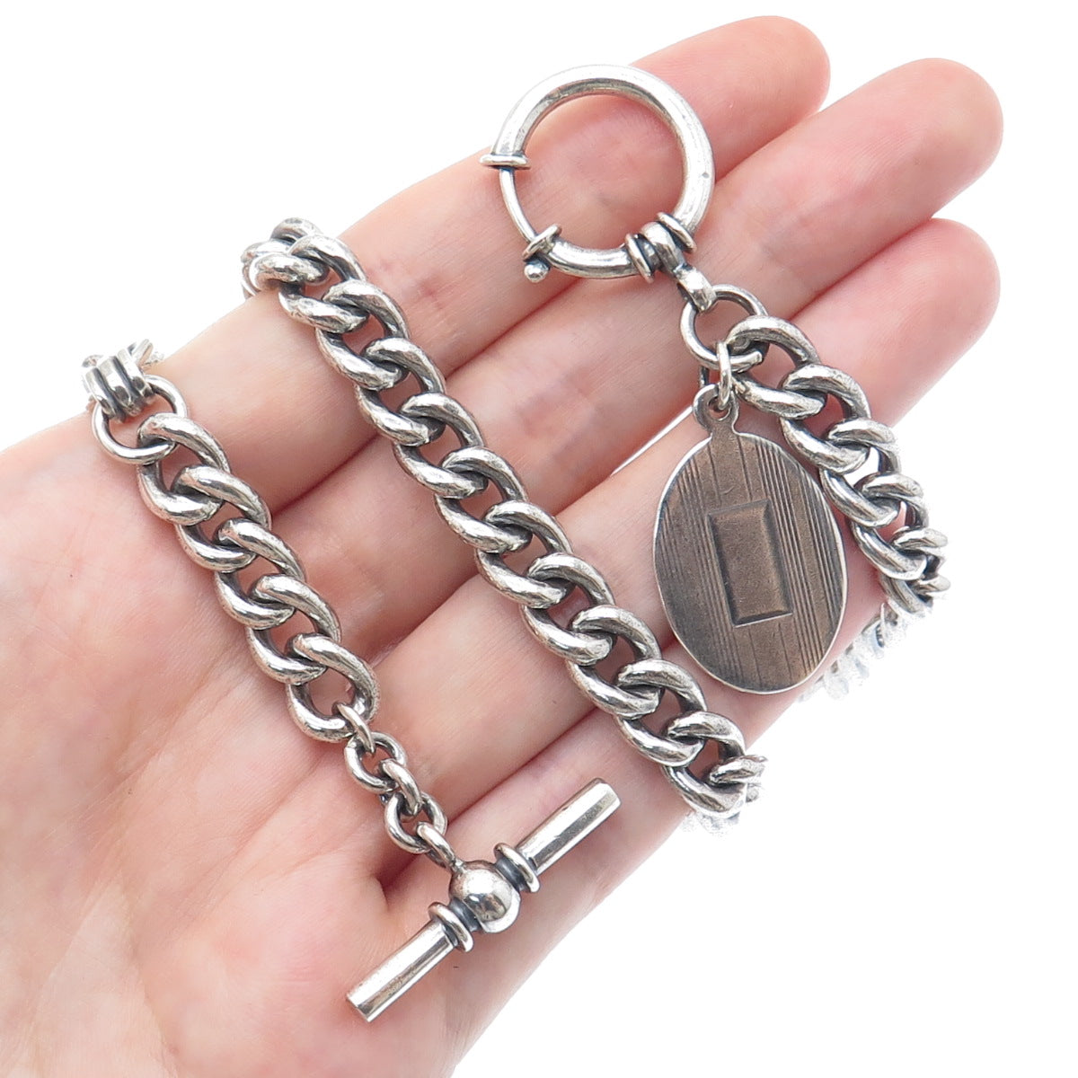 RALPH LAUREN 925 Sterling Silver Vintage Pocket Watch Fob Chain 16"