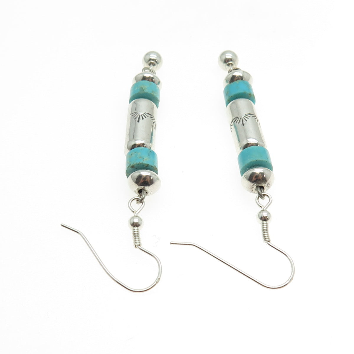 Old Pawn Sterling Silver Vintage Lone Mountain Turquoise Navajo Pearl Earrings