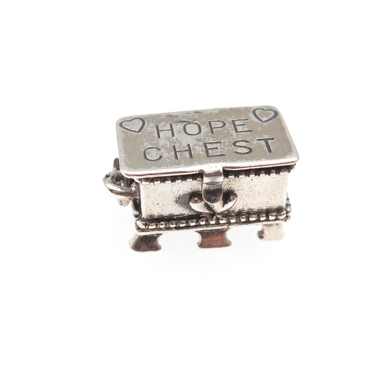 Beau 925 Sterling Silver Vintage Hope Chest 3D Box Mini Charm Pendant