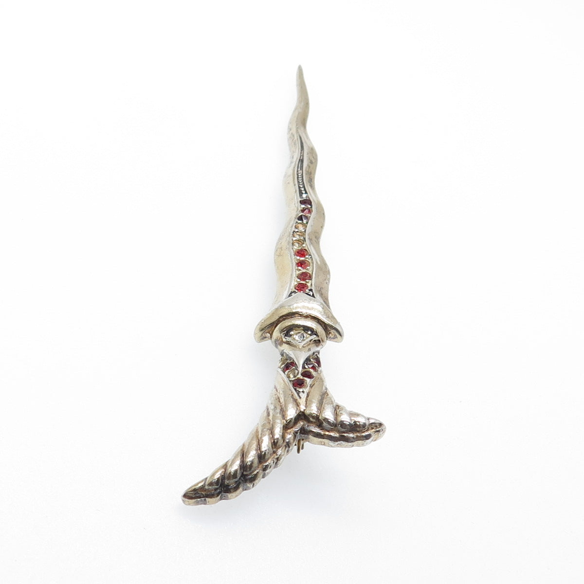 925 Sterling Gold Plated Vintage Rhinestone Sword Pin Brooch (missing 5 stones)