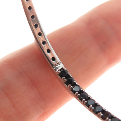 925 Sterling Silver Real Round-Cut Black Spinel In & Out Hoop Earrings