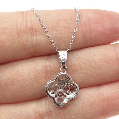 925 Sterling Silver Real Blue Topaz Flower Pendant Cable Chain Necklace 18"