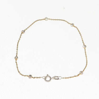 925 Sterling Silver 2-Tone Diamond-Cut Bead Station Cable Link Bracelet 7"