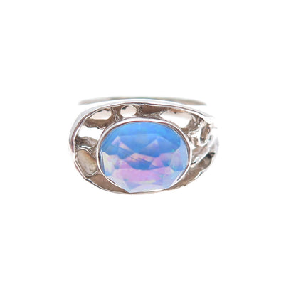 925 Sterling Silver Vintage Real Doublet Opal Modernist Ring Size 6