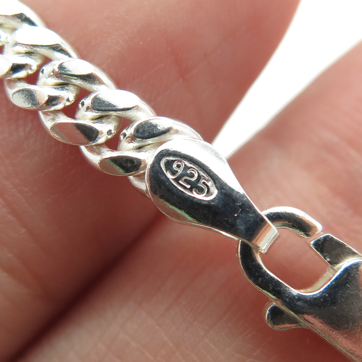 925 Sterling Silver Italy Flat Curb Link Bracelet 8"
