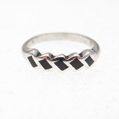 Silver Fox Old Pawn 925 Sterling Vintage Southwestern Black Onyx Ring Size 4.75