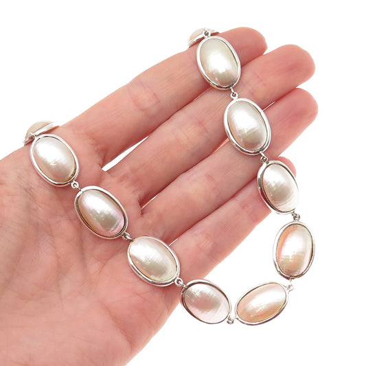 925 Sterling Silver Vintage Real Pearl Chain Necklace 18"