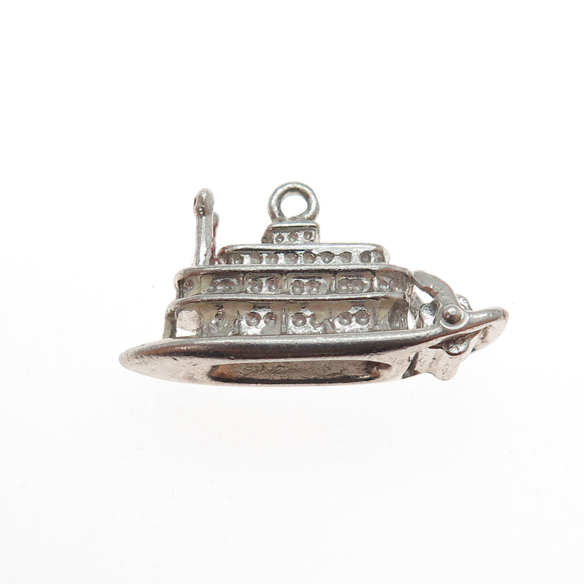 J.M. FISHER 925 Sterling Silver Antique Art Deco Steamboat Mini 3D Charm Pendant