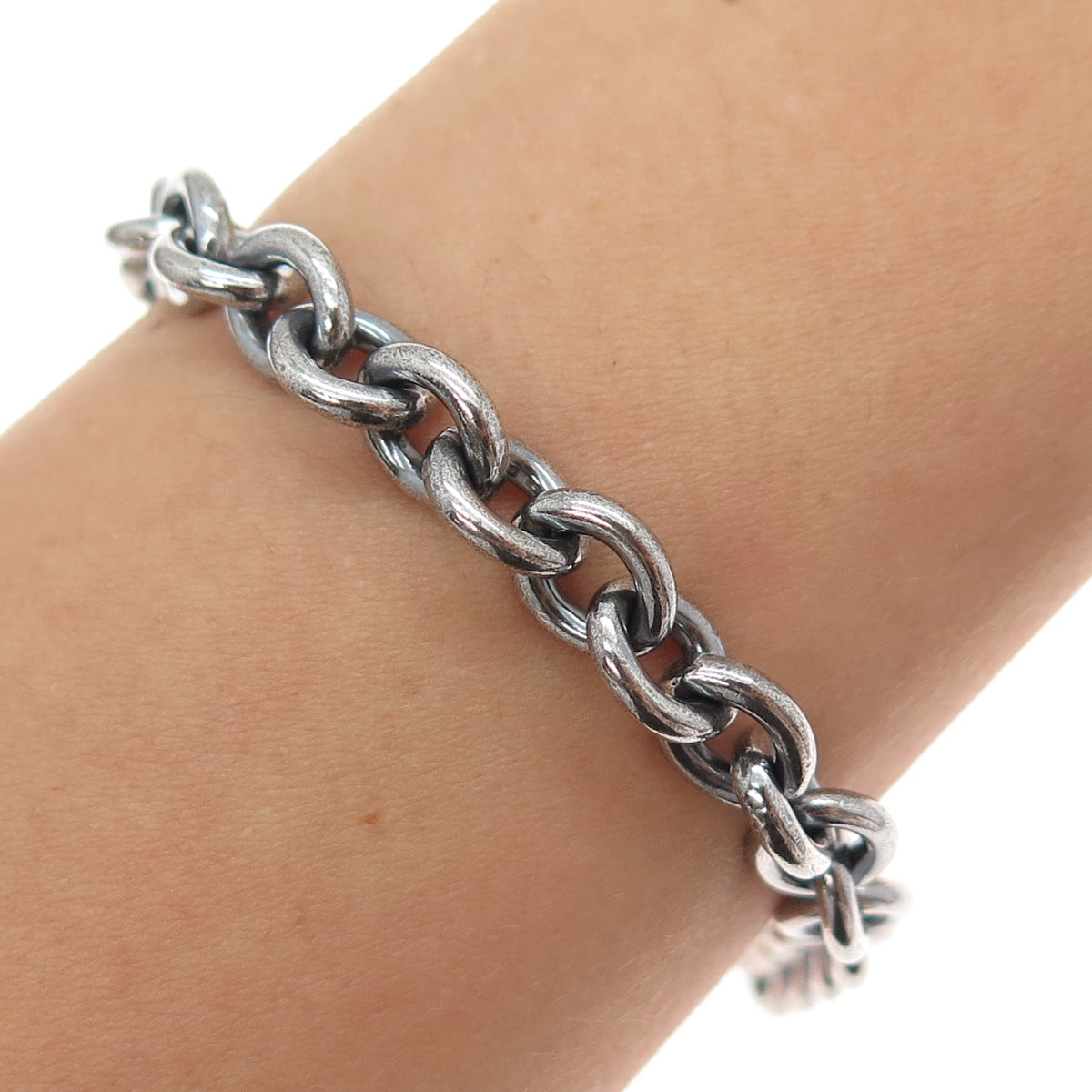 925 Sterling Silver Vintage Cable Link Oxidized Bracelet 7"