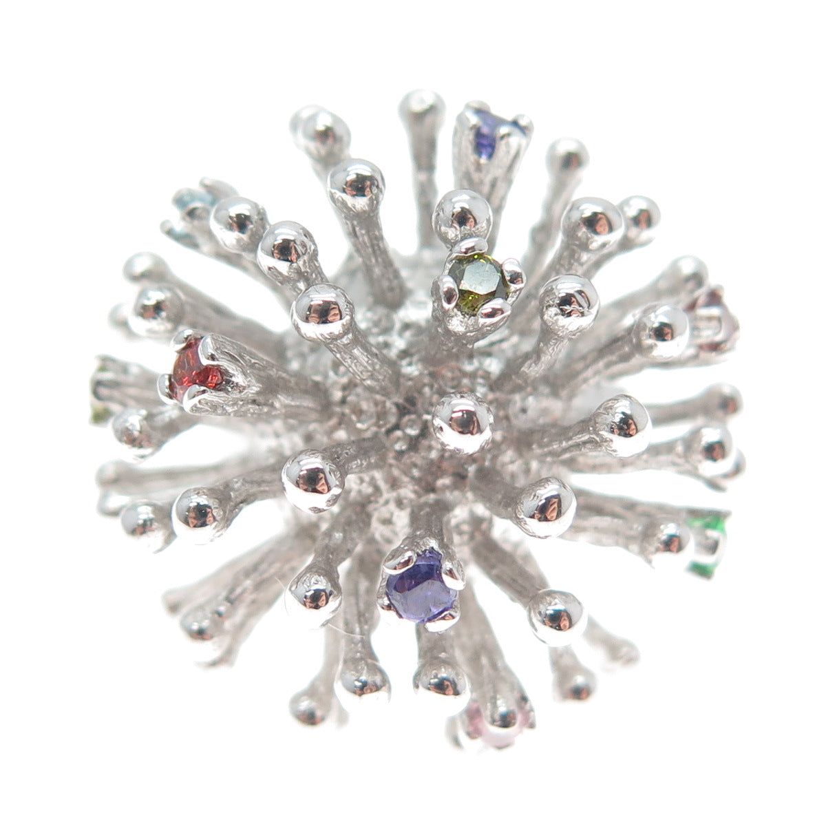 925 Sterling Silver Round-Cut Multi-Color C Z Starburst Firework Ring Size 6.25