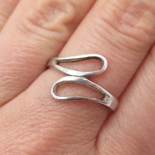 925 Sterling Silver Vintage Modernist Bypass Ring Size 8