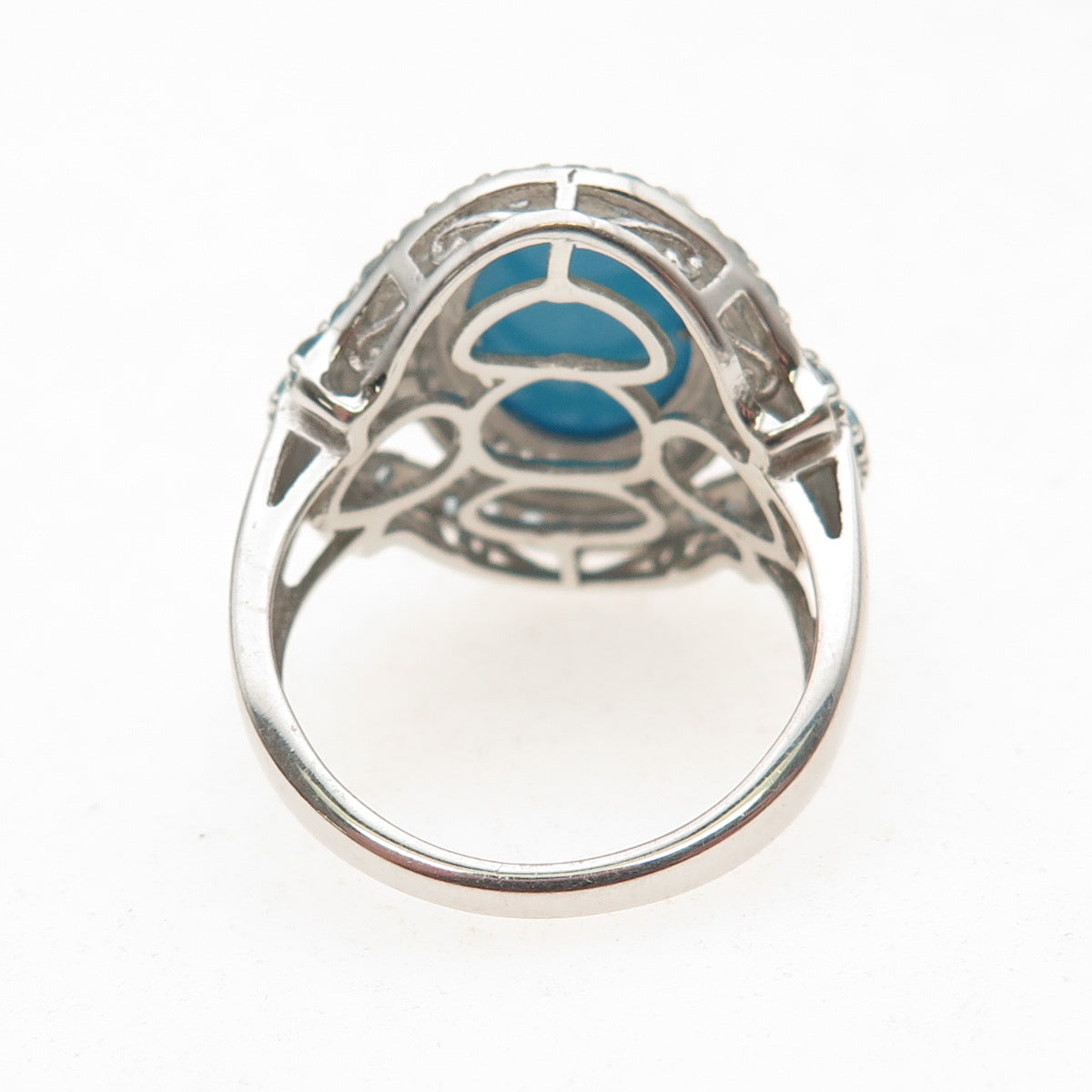 Chuck Clemency 925 Sterling Silver Real Turquoise White & Blue Topaz Ring Size 8