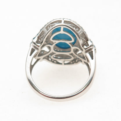 Chuck Clemency 925 Sterling Silver Real Turquoise White & Blue Topaz Ring Size 8