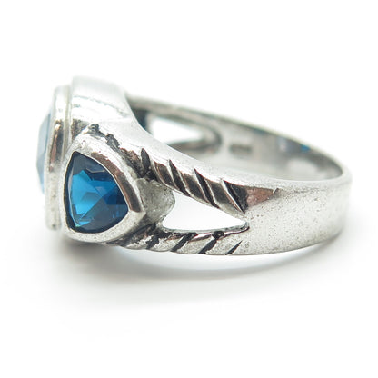 925 Sterling Silver Cushion-Cut Shaped Blue C Z Cocktail Ring Size 9