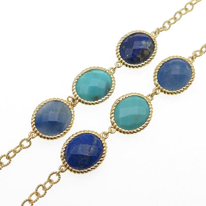 Piara by ELAINE J Sterling Gold Plated Turquoise Lapis Aquamarine Necklace 32"
