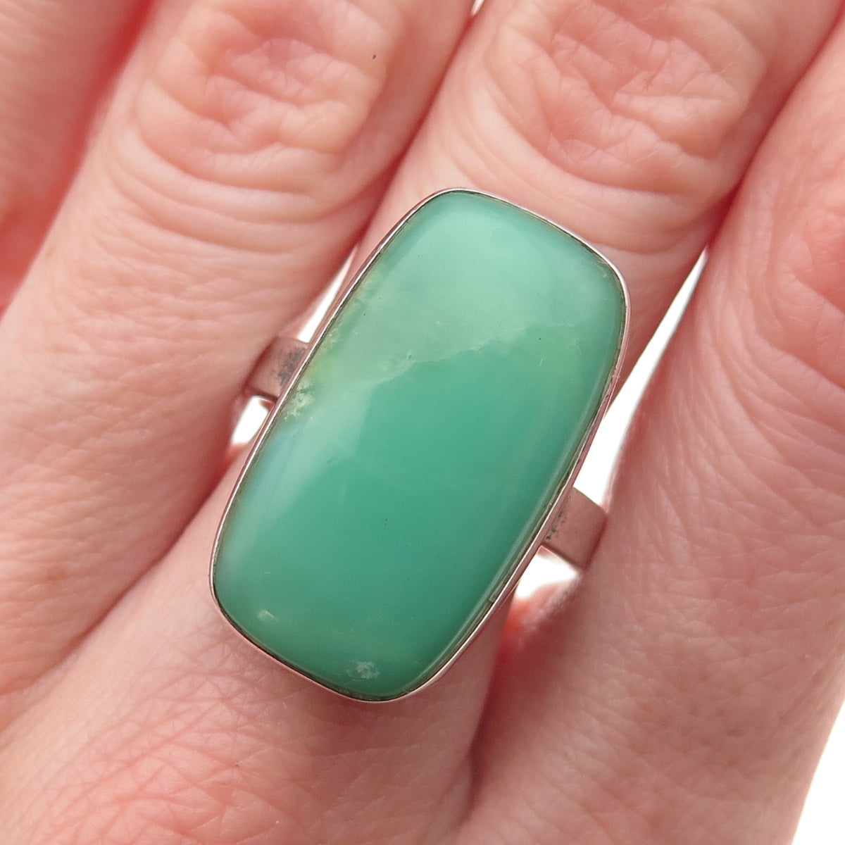 925 Sterling Silver Vintage Real Cabochon Chrysoprase Ring Size 8.5