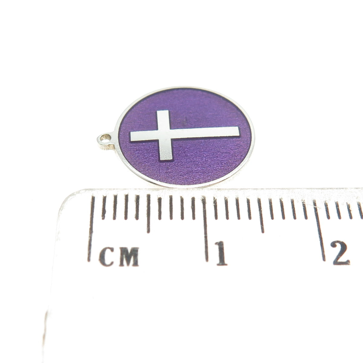 Tokemoti 925 Sterling Silver Purple Enamel Cross Round Tag Minimalist Pendant