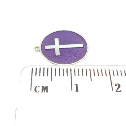 Tokemoti 925 Sterling Silver Purple Enamel Cross Round Tag Minimalist Pendant