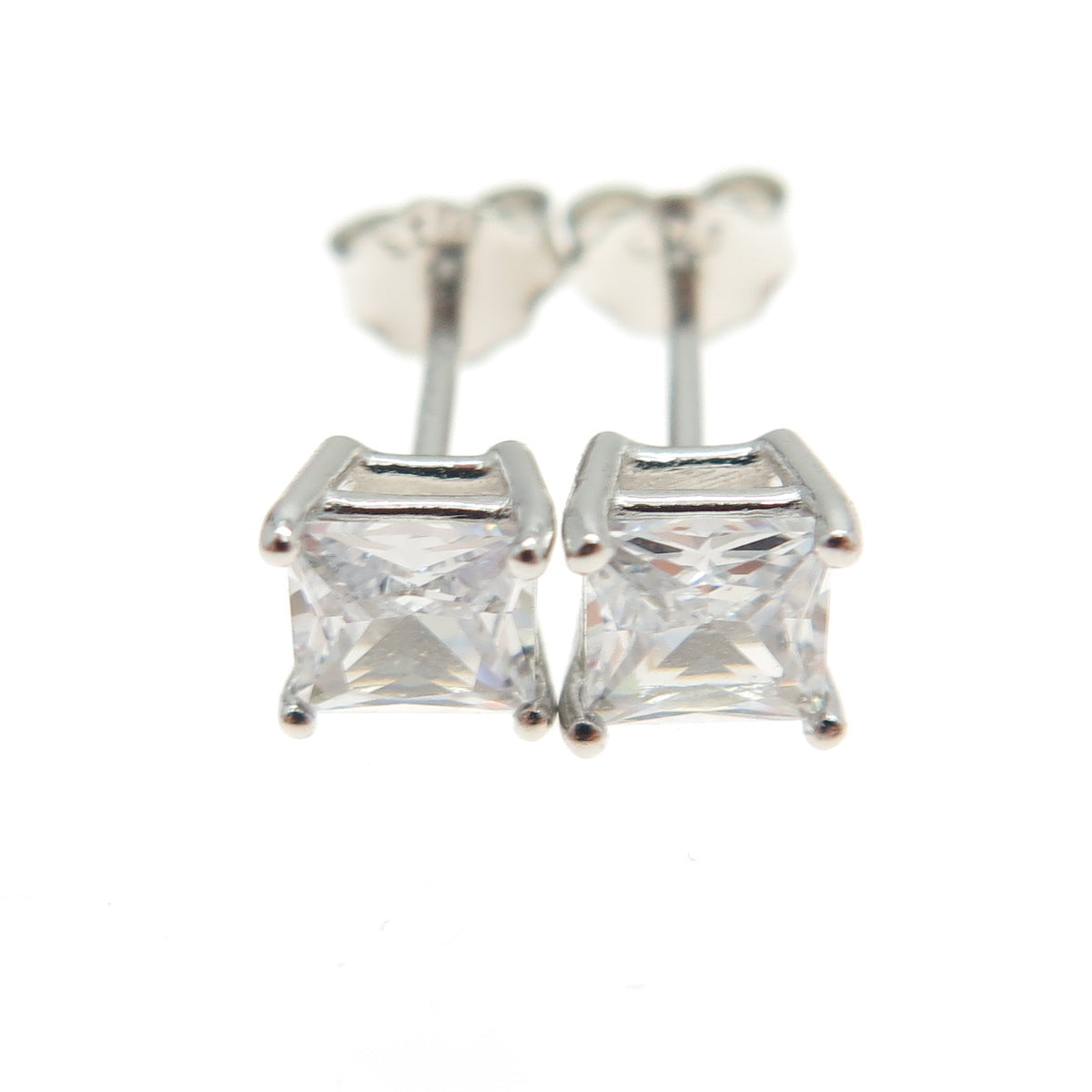 925 Sterling Silver Princess-Cut C Z Stud Earrings